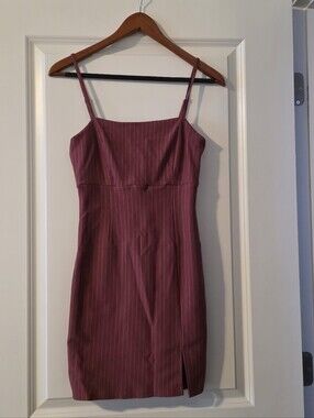 Pinstripe Minidress Front Slit Womens L Rose Forever 21 Y2k Grunge Academia Vibe